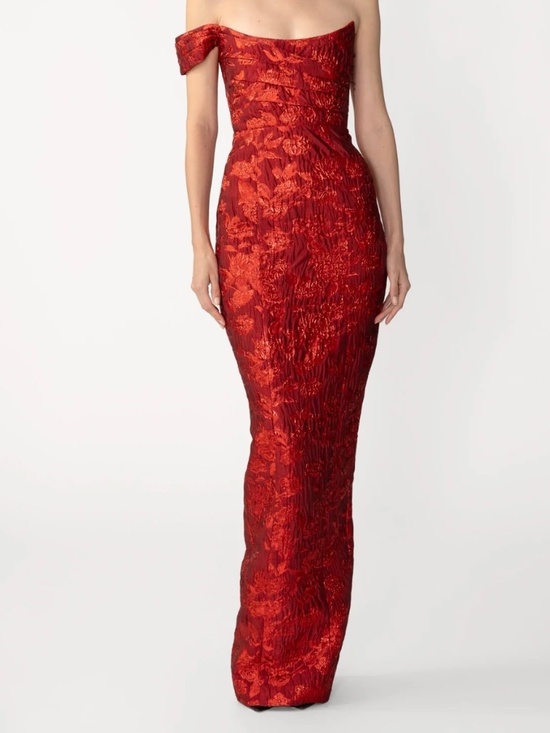 sau lee Dresses & Skirts - NWT Sau Lee Jackson Jacquard Gown - Red, Size 10